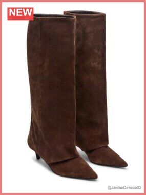 Womens Wide Calf Knee High Boots Pointed Toe Kitten Heel Faux Suede Tall Dress